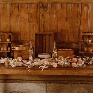 Pink/blush floral decorations for desert table or head table